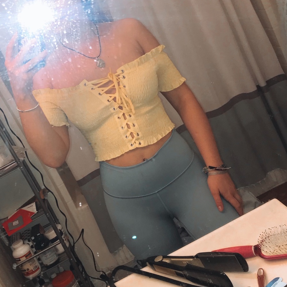 Yellow off the shoulder crop top
